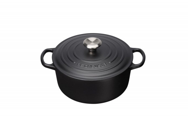 Le Creuset Bräter rund 28 cm Gusseisen schwarz matt