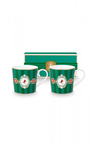 PIP Love Birds Medallion Stripes Emerald-Green Henkelbecher 2er Set