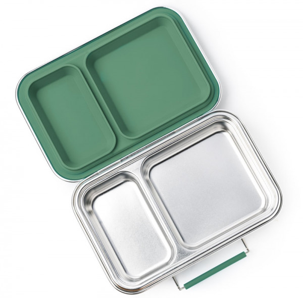 Lekkabox Duo Edelstahl Brotdose 2 Fächer Forest Grün
