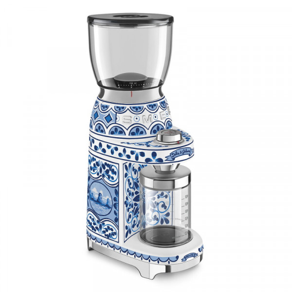 Smeg Kaffeemühle DOLCE & GABBANA DESIGN "Blu Mediterrano" seitlich