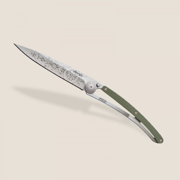 deejo Taschenmesser Aluminium Khaki Wikinger Vegvisir