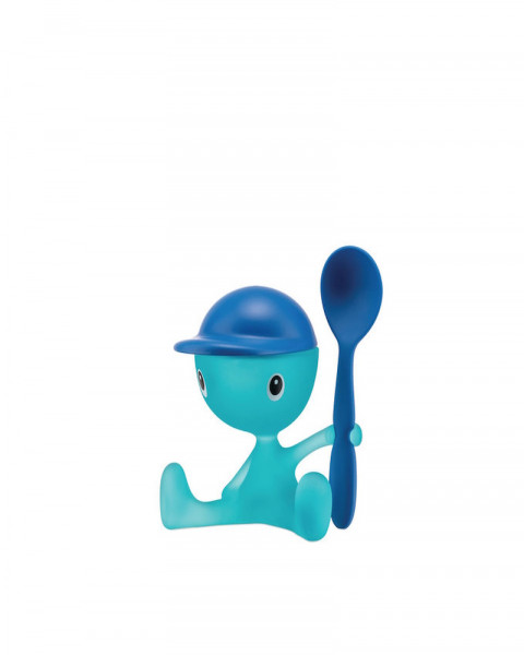 Alessi Eierbecher CICO Blau mit Löffel und Salzstreuer