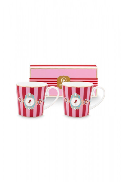 PIP Love Birds Medallion Stripes Red-Pink Henkelbecher 2er Set