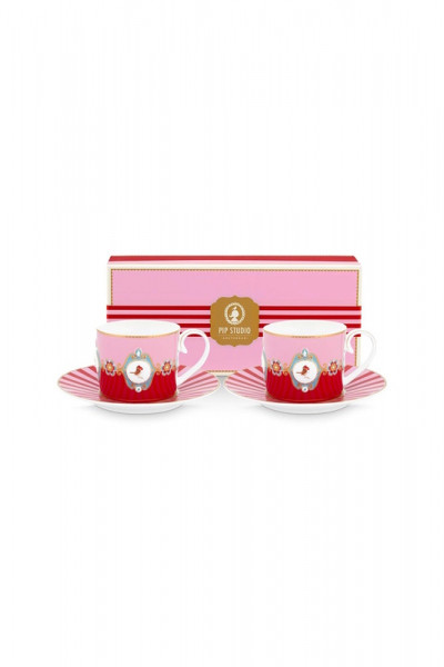 PIP Love Birds Medallion Red-Pink Tasse mit Untertasse Set 4tlg.