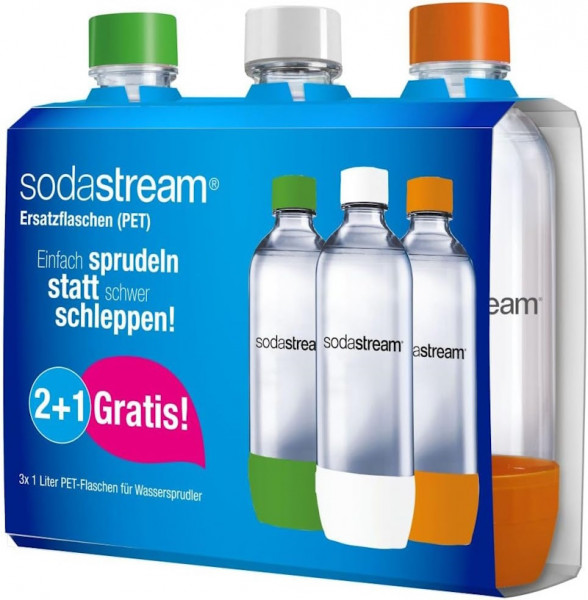 Sodastream Kunststoffflasche Classic grün/orange/weiß 1l 3er Set