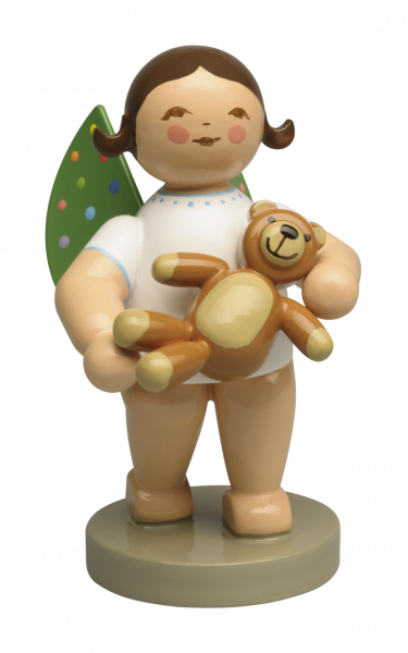 Engel mit farbigen Flügelpunkten und Teddy braun